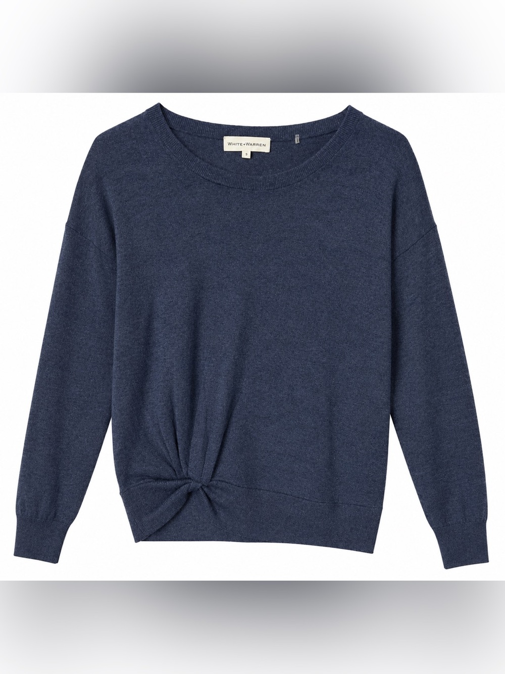 White+Warren Classic Navy Knit w twist on hem small